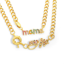 Shangjie OEM Mother's Day Cuban chain mama pendant necklace copper zircon mother and daughter necklaces